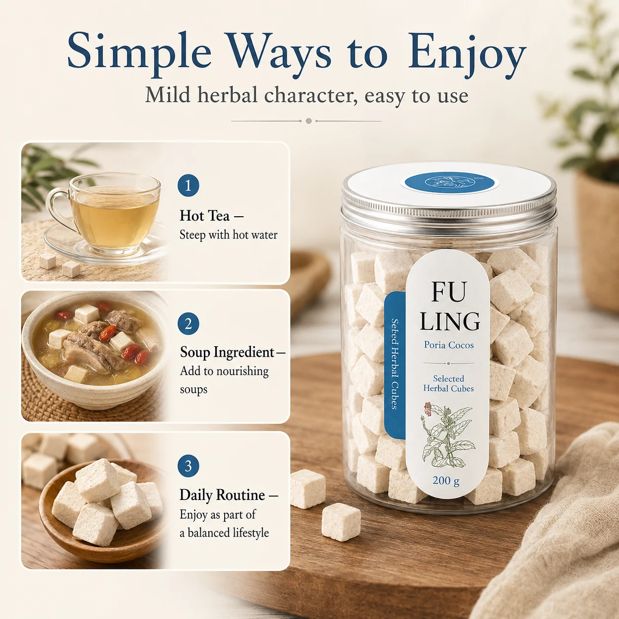 KUNYON Yu Chen Poria Cocos Tablets, made from natural Poria cocos, a traditional herbal ingredient, are used in teas and beverages. product detail
