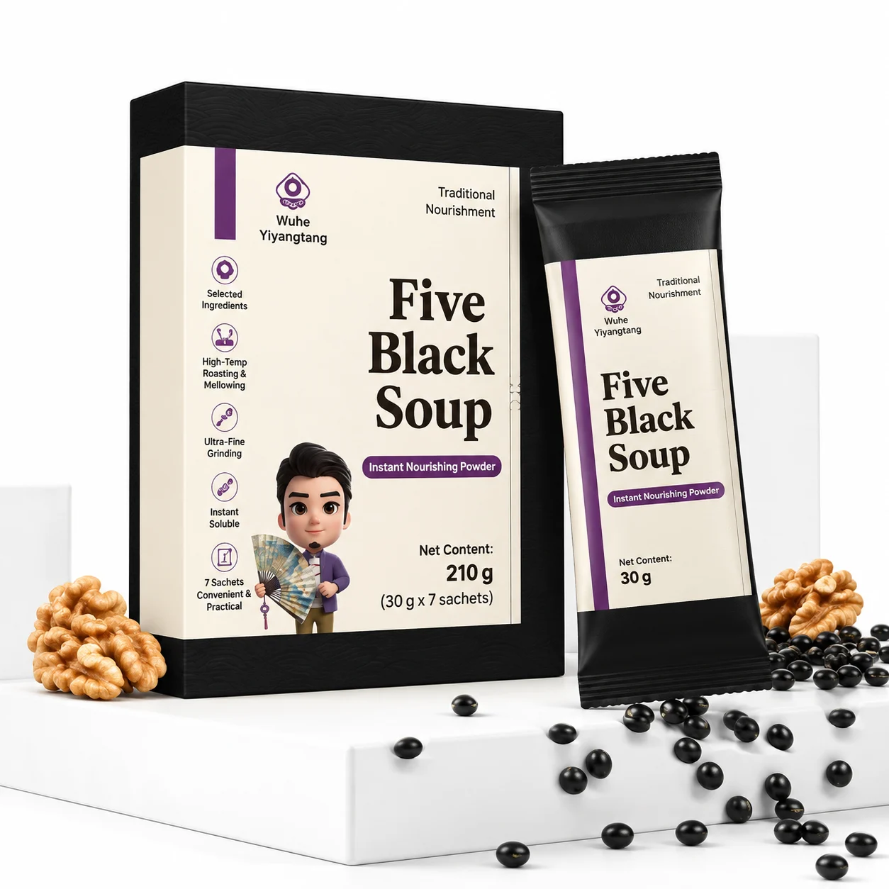 KUNYON Five Black Herbal Powder, a men's herbal mixed beverage, an instant nourishing drink suitable for daily health consumption. product detail