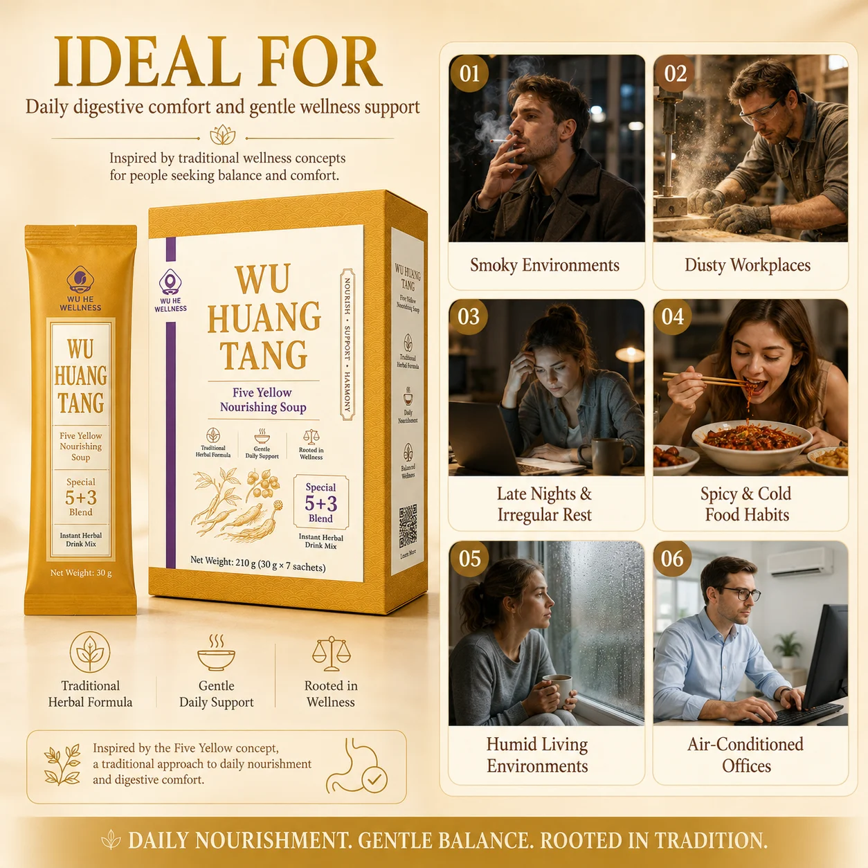 Wu Huang Tang Five Yellow Nourishing Soup – 5+3 Instant Herbal Drink Mix product detail