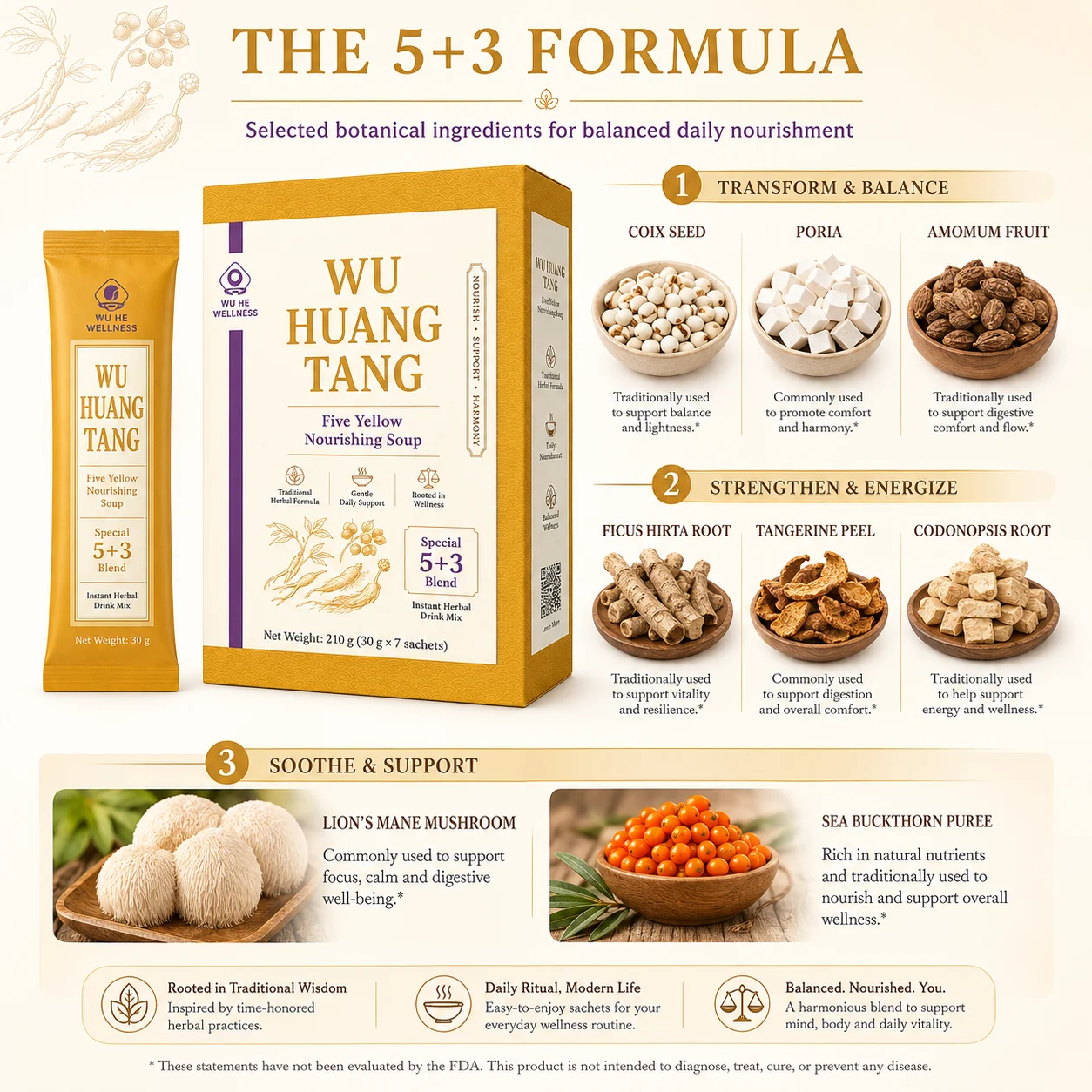 Wu Huang Tang Five Yellow Nourishing Soup – 5+3 Instant Herbal Drink Mix product detail