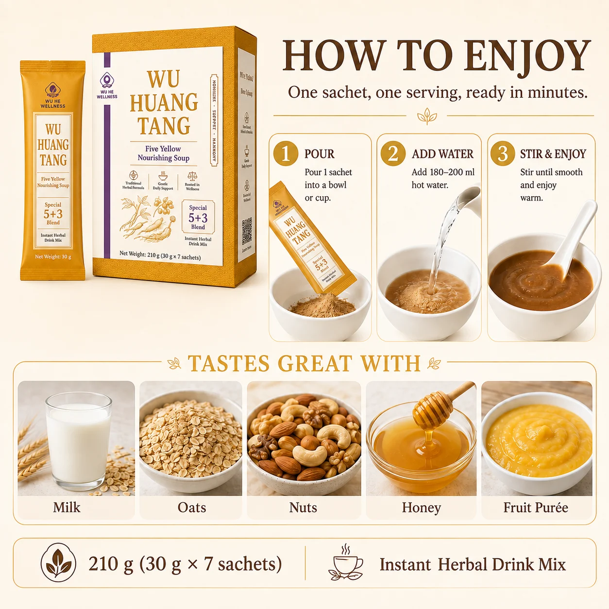 Wu Huang Tang Five Yellow Nourishing Soup – 5+3 Instant Herbal Drink Mix product detail