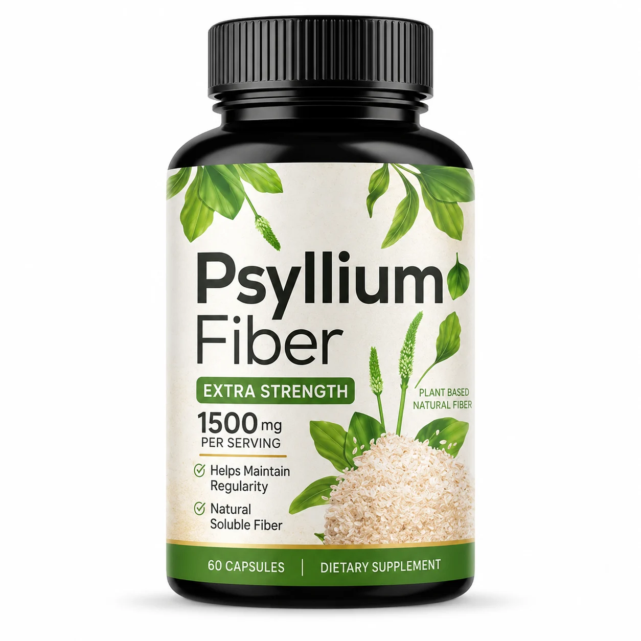 Psyllium Fiber Capsules – Extra Strength 1500 mg Plant-Based Soluble Fiber, 60 Capsules