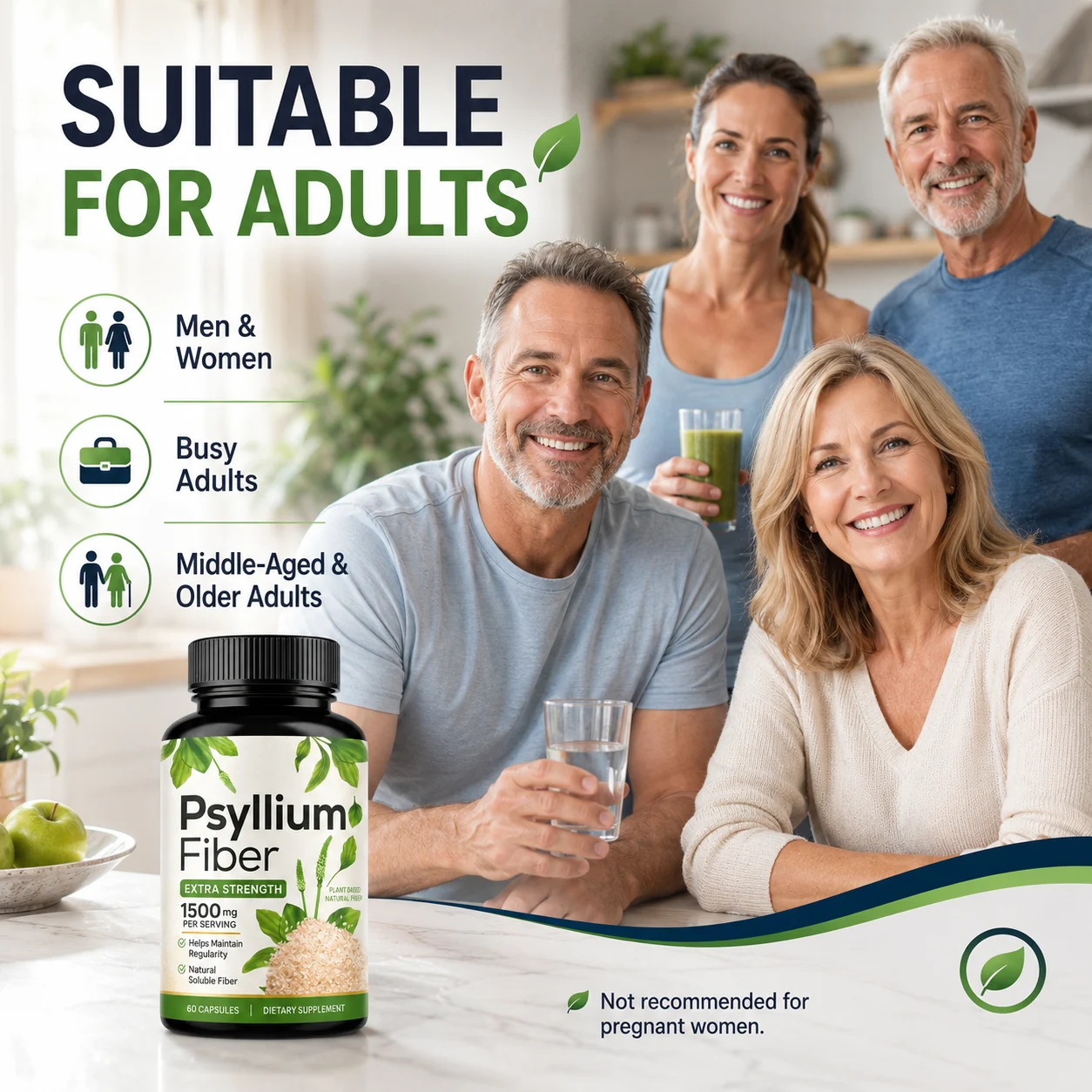 Psyllium Fiber Capsules – Extra Strength 1500 mg Plant-Based Soluble Fiber, 60 Capsules product detail
