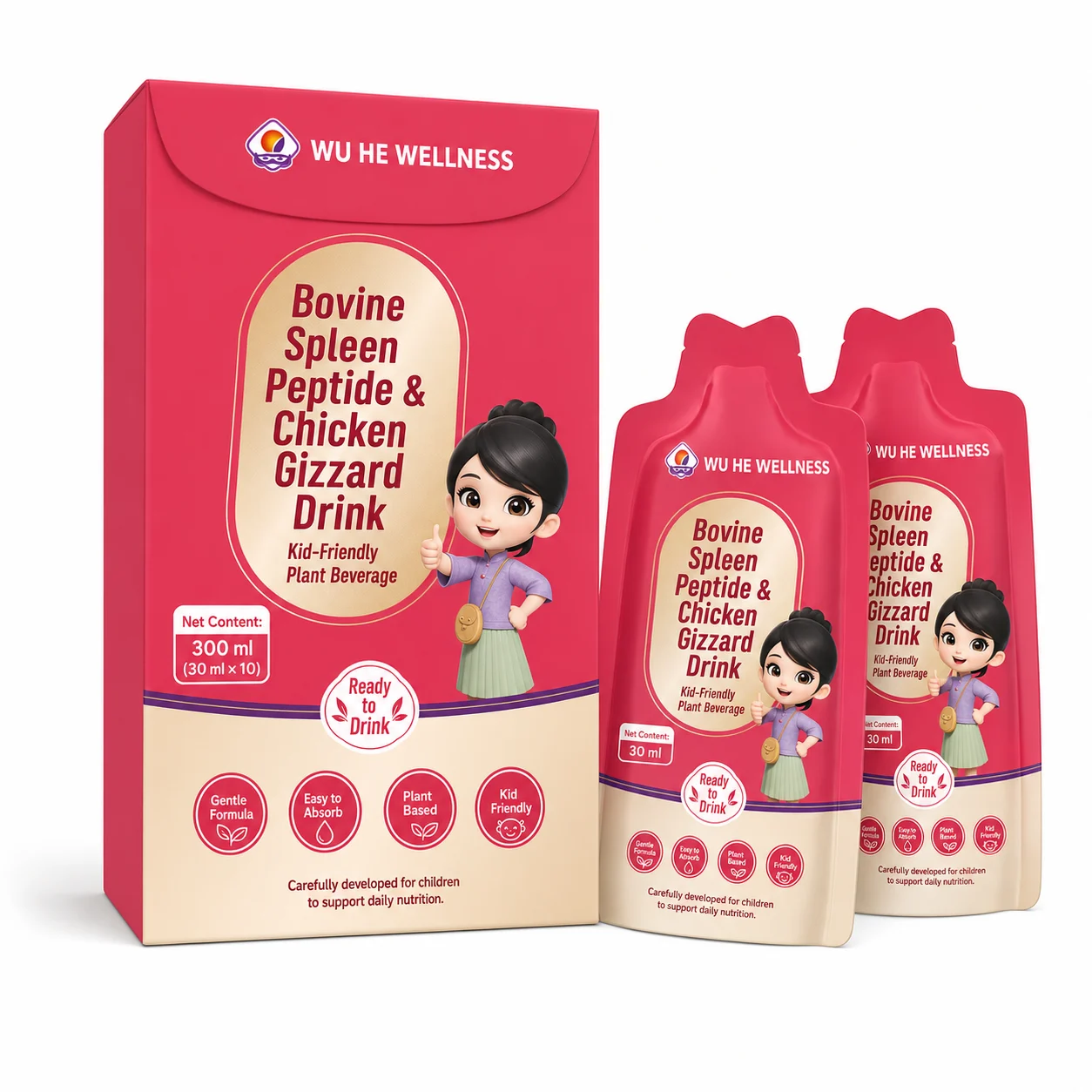 Bovine Spleen Peptide & Chicken Gizzard Drink -Friendly Ready-to-Drink Digestive Wellness Formula, 30 ml × 10