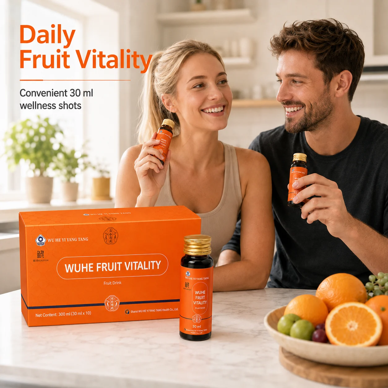 WUHE Fruit Vitality Drink – Daily Fruit Wellness Shots, 30 ml × 10 Bottles
