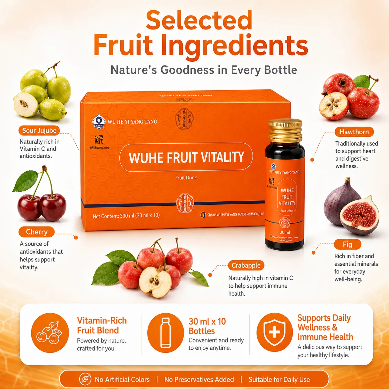 WUHE Fruit Vitality Drink – Daily Fruit Wellness Shots, 30 ml × 10 Bottles product detail