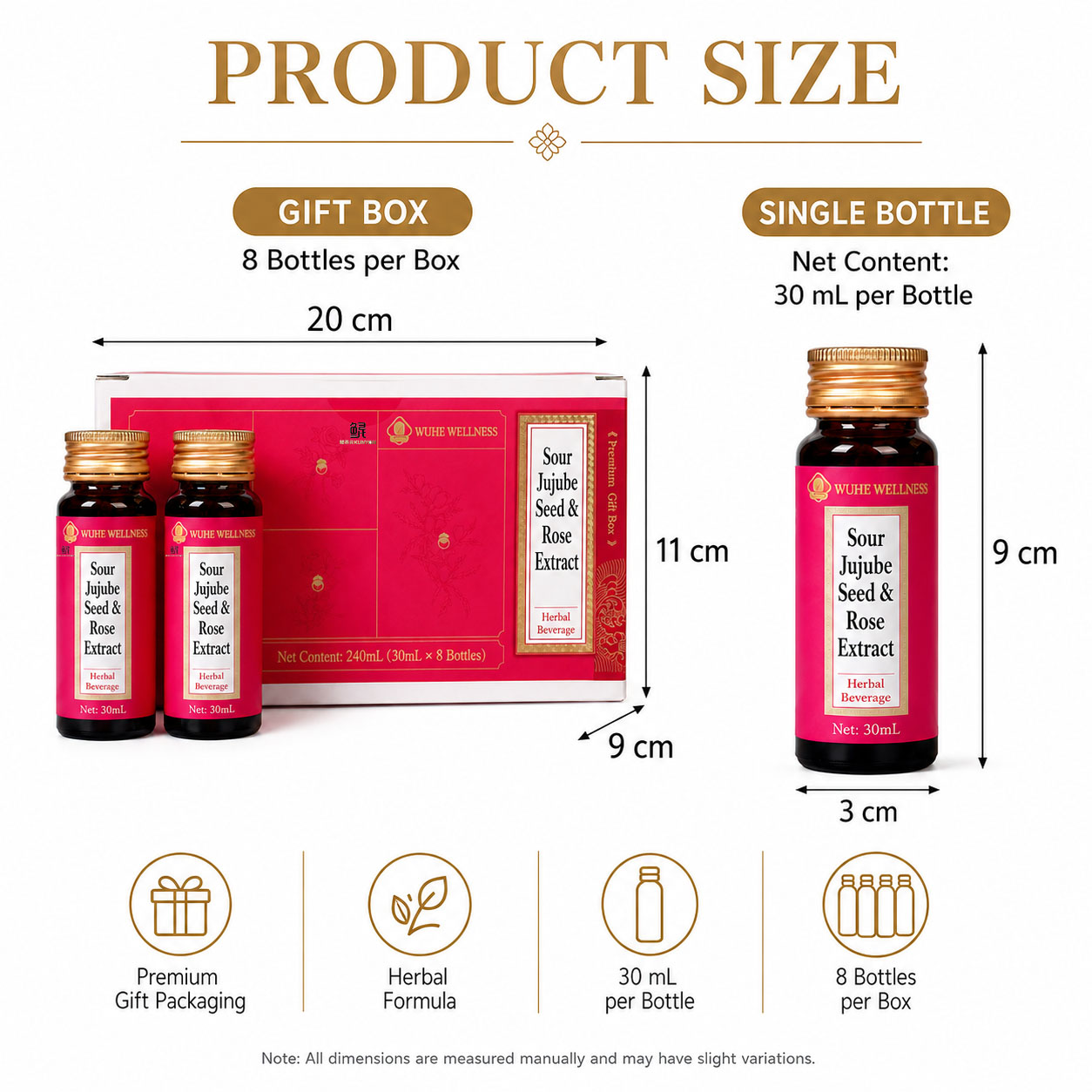 WUHE Sour Jujube Seed & Rose Extract – Nighttime Botanical Wellness Drink, 30 mL × 8 Bottles product detail