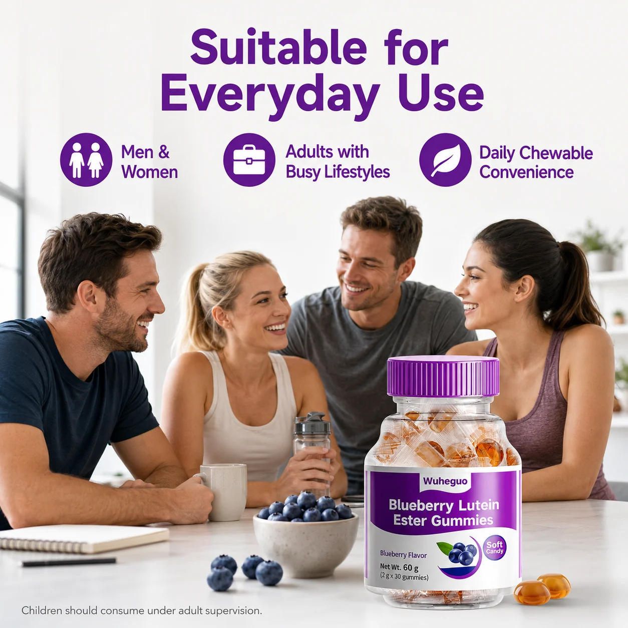 Wuheguo Blueberry Lutein Ester Gummies – Blueberry Flavor, 60 g / 30 Gummies product detail