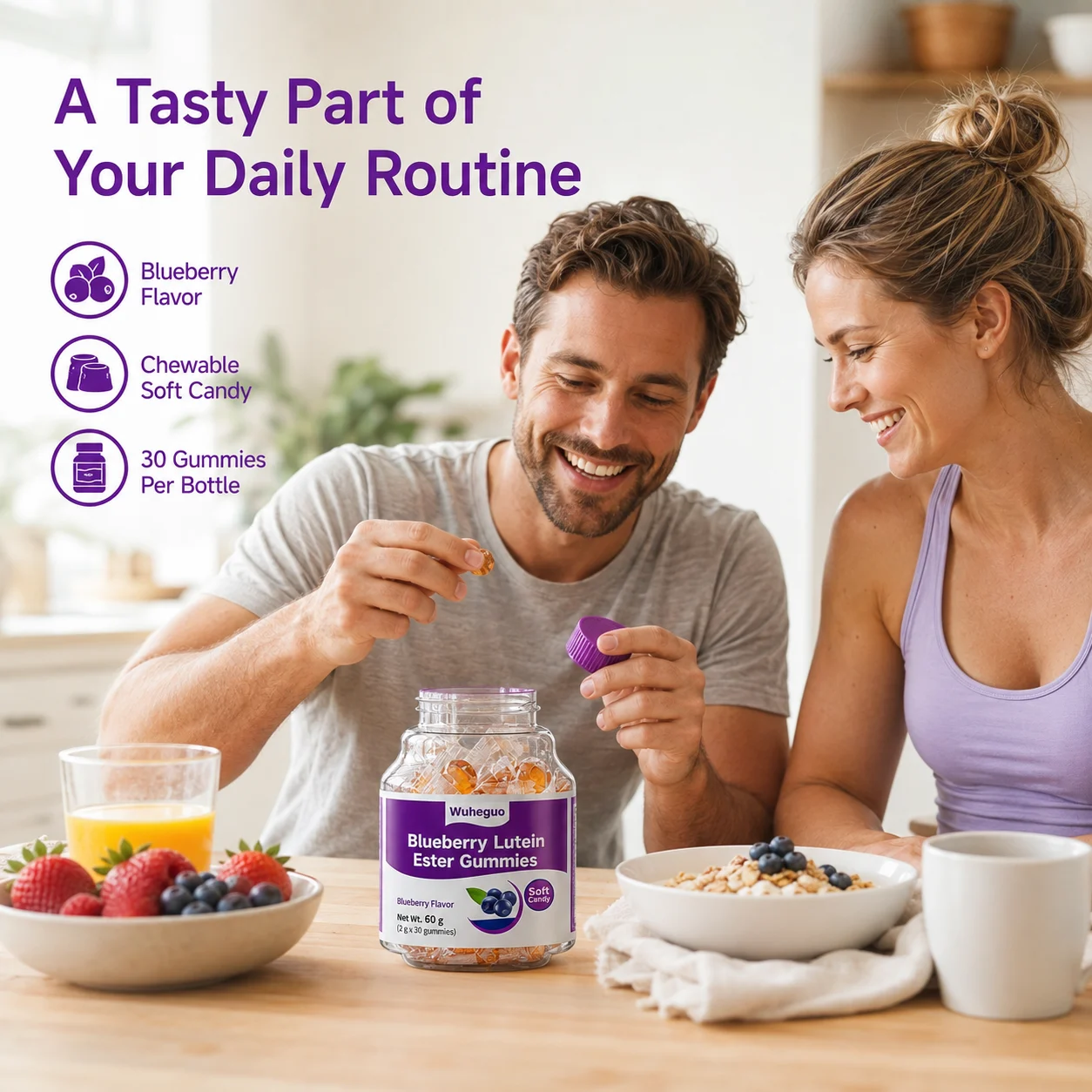 Wuheguo Blueberry Lutein Ester Gummies – Blueberry Flavor, 60 g / 30 Gummies product detail