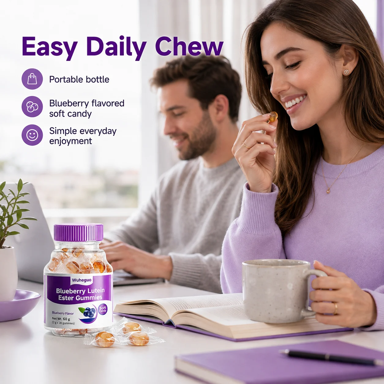 Wuheguo Blueberry Lutein Ester Gummies – Blueberry Flavor, 60 g / 30 Gummies product detail