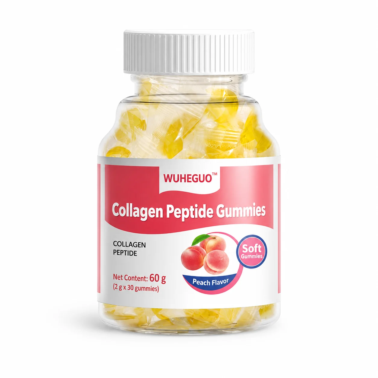 WUHEGUO Collagen Peptide Gummies – Peach Flavor Soft Gummies for Beauty & Daily Wellness product detail