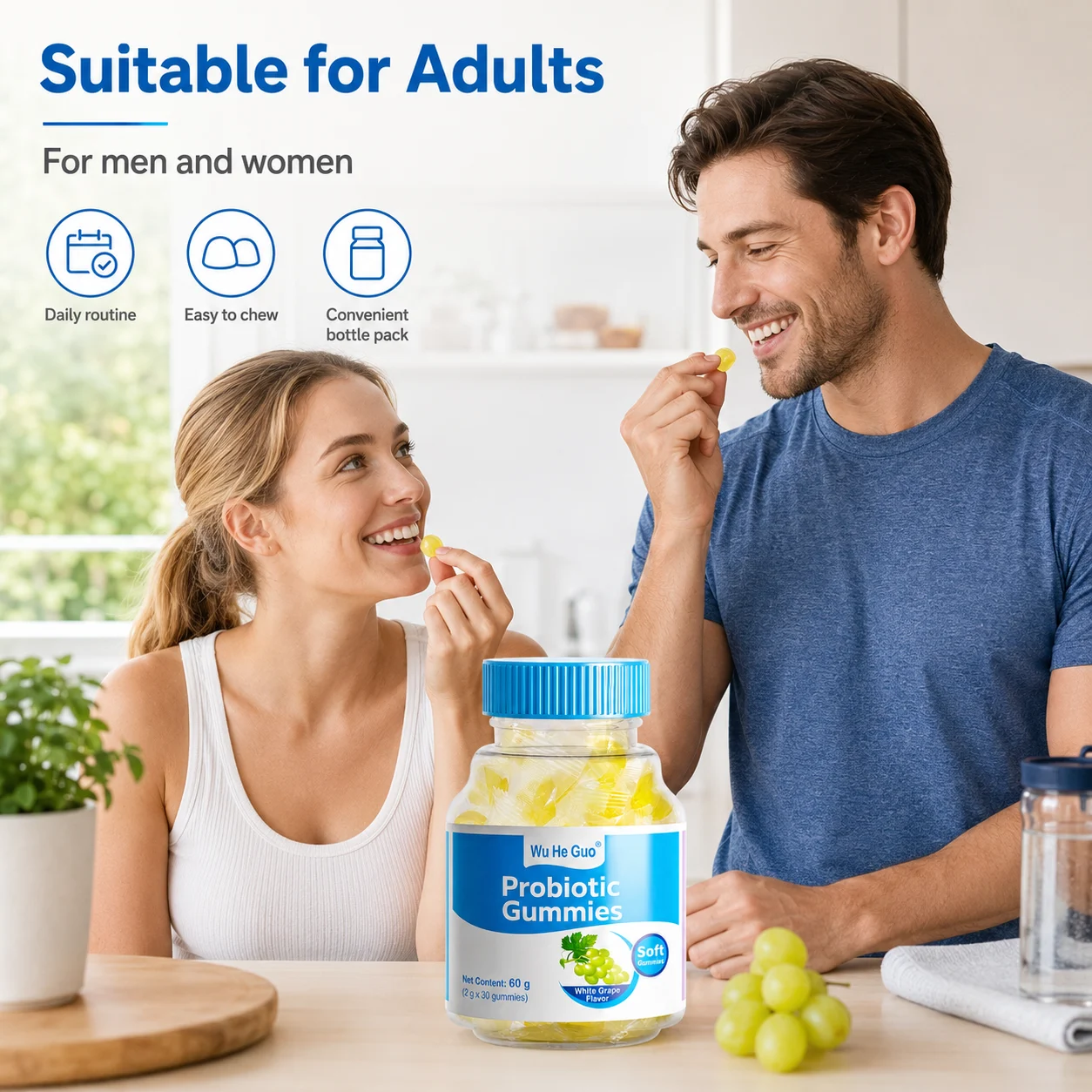 White Grape Probiotic Gummies – Inactivated Probiotic Blend, 60 g / 30 Gummies product detail