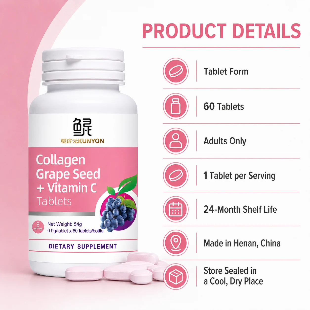 Collagen Grape Seed + Vitamin C Tablets product detail
