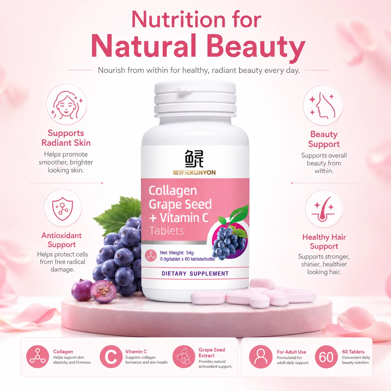 Collagen Grape Seed + Vitamin C Tablets product detail