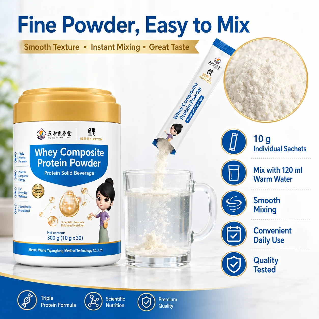 Whey Composite Protein Powder – Triple Protein Formula Protein Solid Beverage product detail