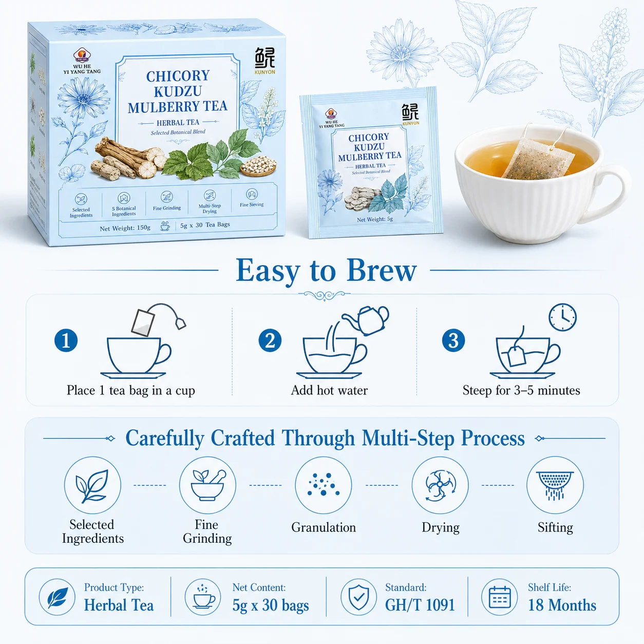 Chicory Kudzu Mulberry Tea – Selected Botanical Blend Herbal Tea product detail
