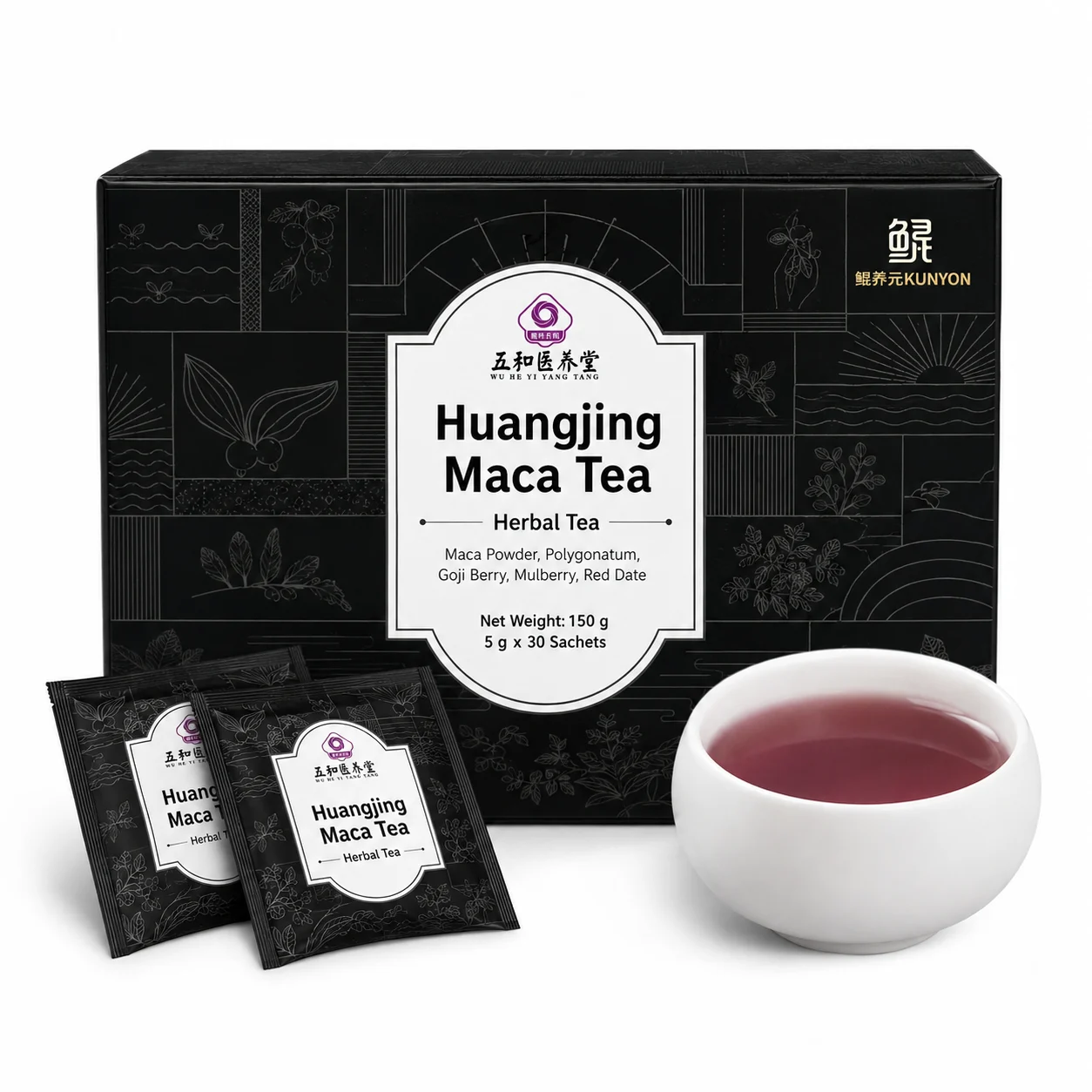 Huangjing Maca Tea Herbal Tea Bags | Maca Powder, Polygonatum, Goji Berry, Mulberry & Red Date Blend | Daily Vitality Herbal Tea | 5g × 30 Sachets product detail