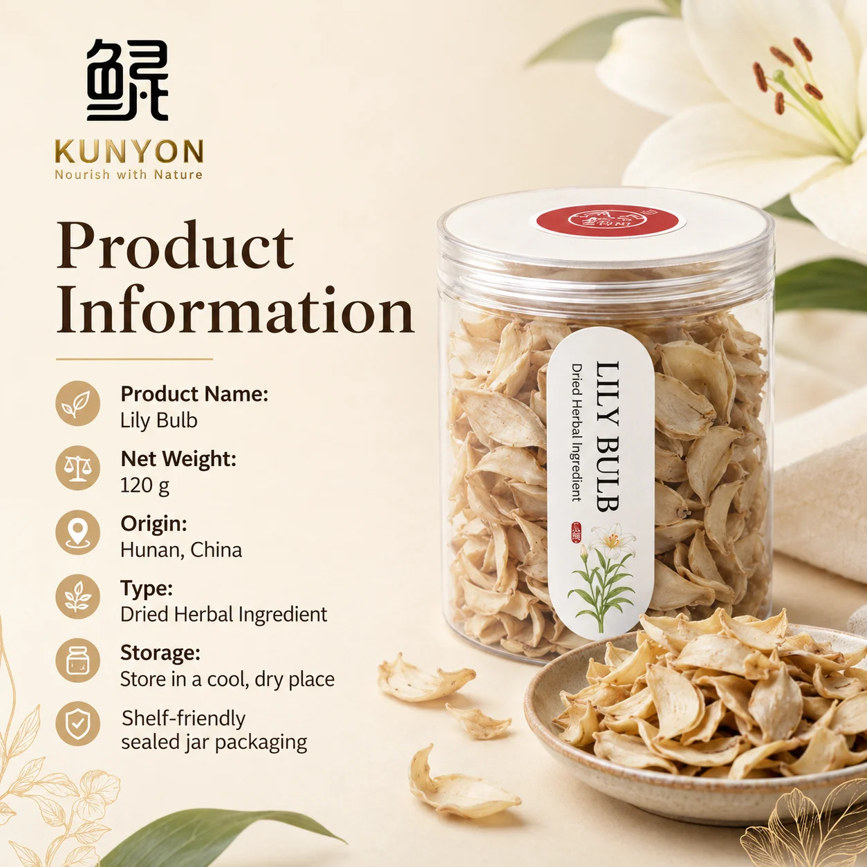 Premium Dried Lily Bulb – Natural Herbal Tea & Food Ingredient product detail