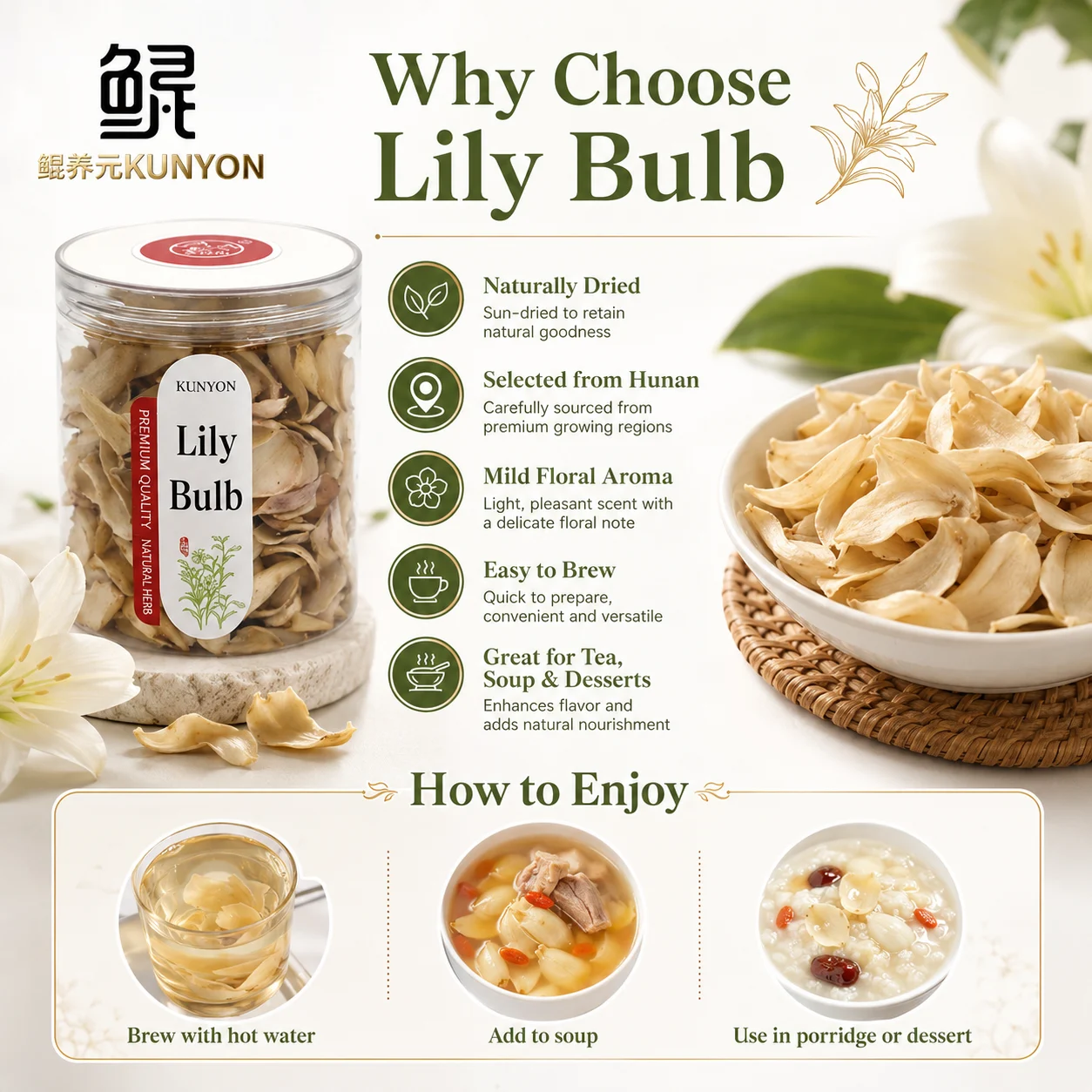 Premium Dried Lily Bulb – Natural Herbal Tea & Food Ingredient product detail