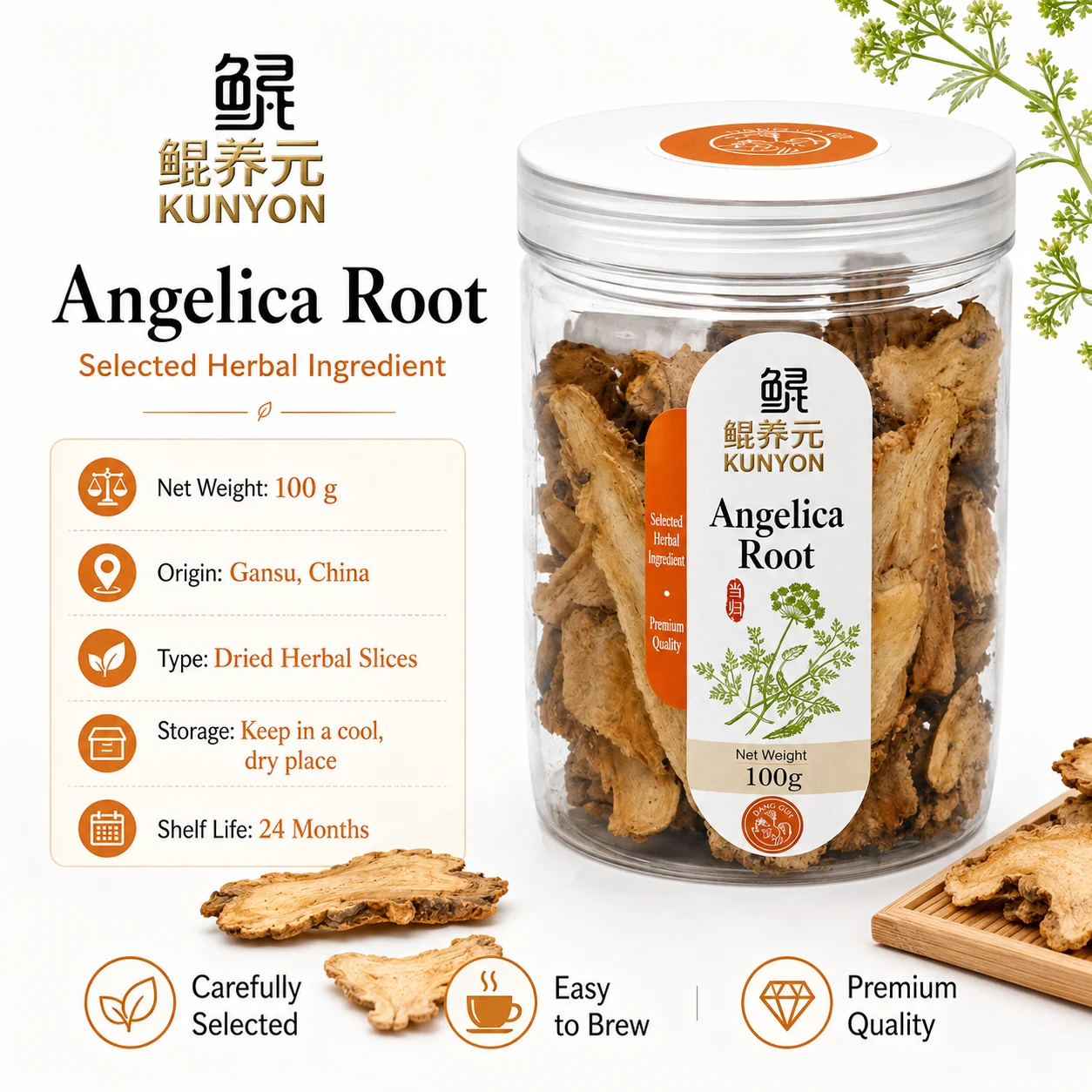 Premium Dried Angelica Root Slices – Traditional Herbal Tea Ingredient product detail