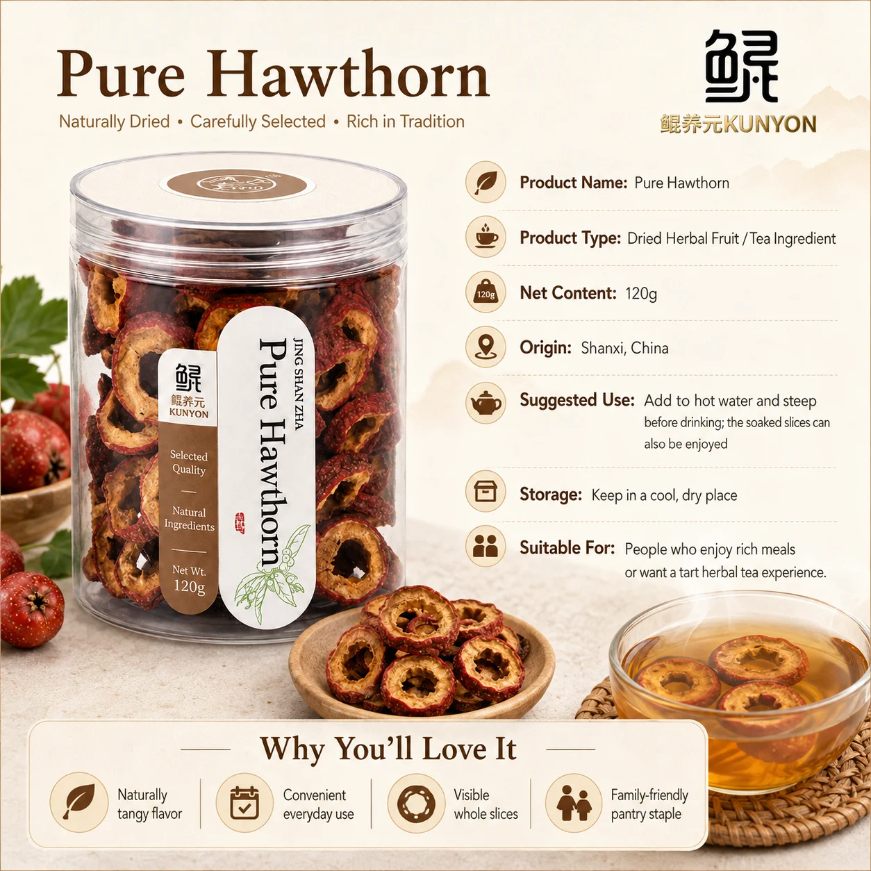 Naturally Dried Jing Shan Zha Herbal Fruit Tea product detail