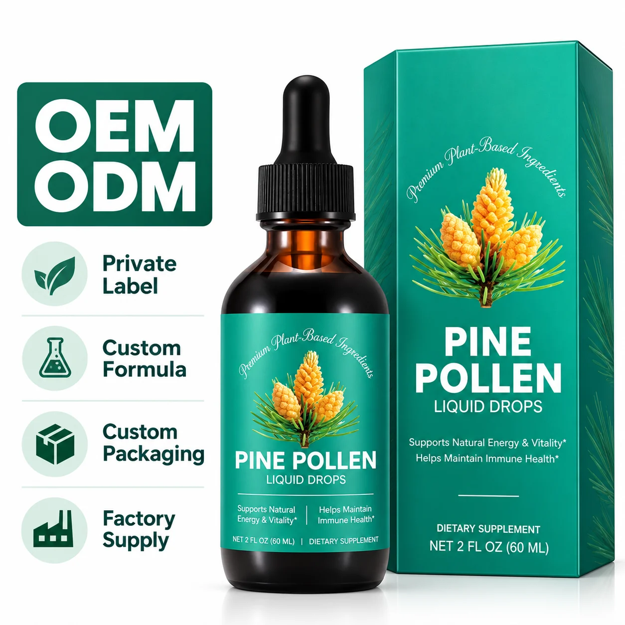 Pine Pollen Liquid Drops Plant Based Dietary Supplement OEM ODM Private Label product detail