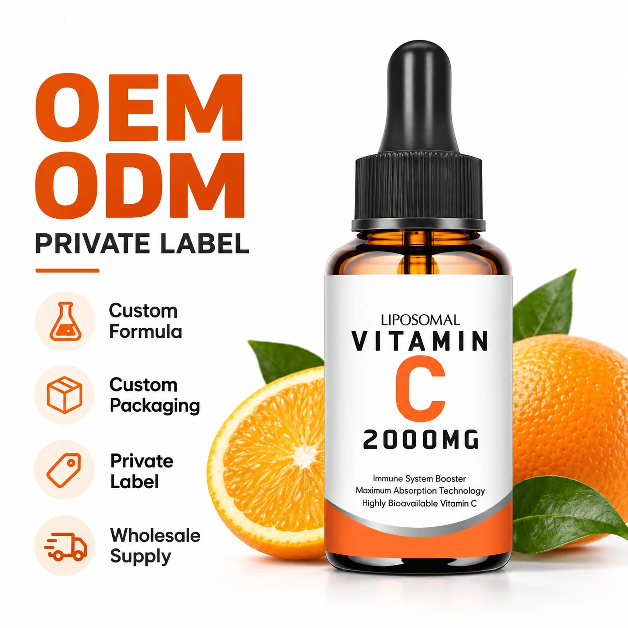 Liposomal Vitamin C 2000MG Liquid Drops Vegan Dietary Supplement OEM ODM Private Label Wholesale Manufacturer product detail