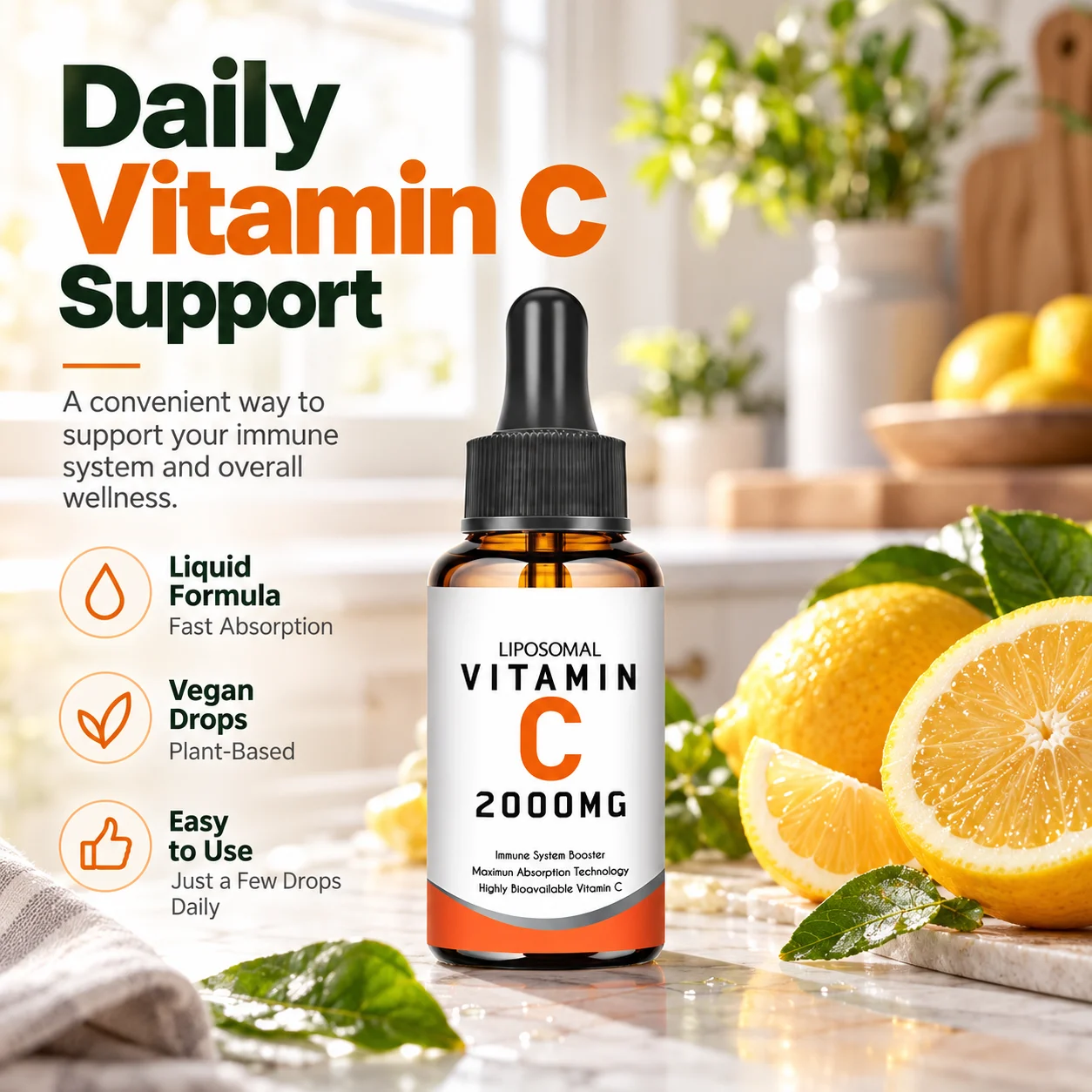 Liposomal Vitamin C 2000MG Liquid Drops Vegan Dietary Supplement OEM ODM Private Label Wholesale Manufacturer product detail
