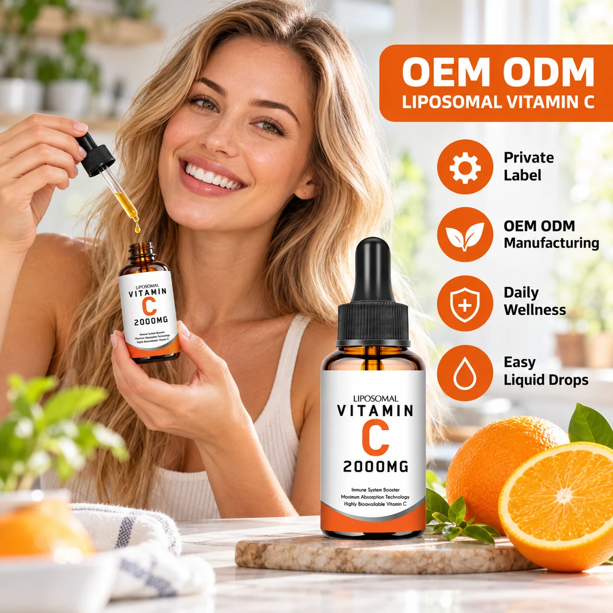 Liposomal Vitamin C 2000MG Liquid Drops Vegan Dietary Supplement OEM ODM Private Label Wholesale Manufacturer product detail