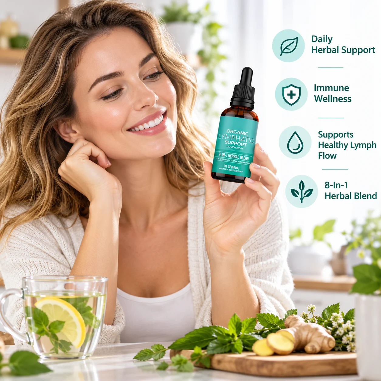 Lymphatic Support Liquid Drops 8 in 1 Herbal Blend 60ML Vegan Sugar Free Alcohol Free OEM ODM Private Label Manufacturer product detail