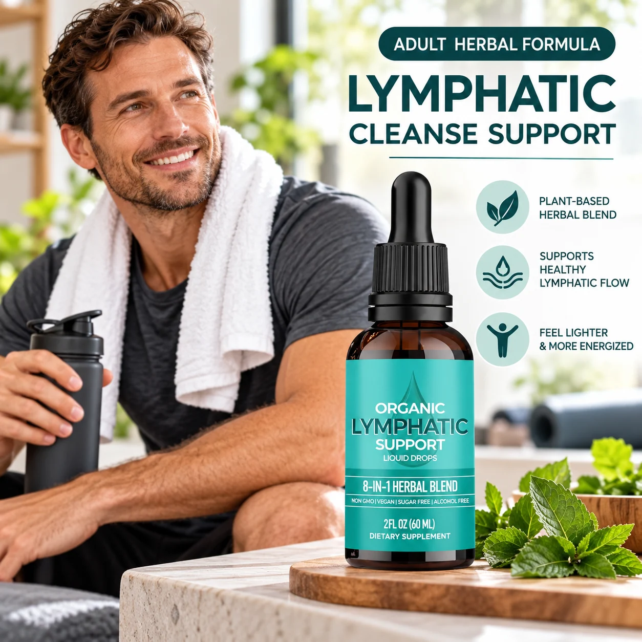 Lymphatic Support Liquid Drops 8 in 1 Herbal Blend 60ML Vegan Sugar Free Alcohol Free OEM ODM Private Label Manufacturer product detail