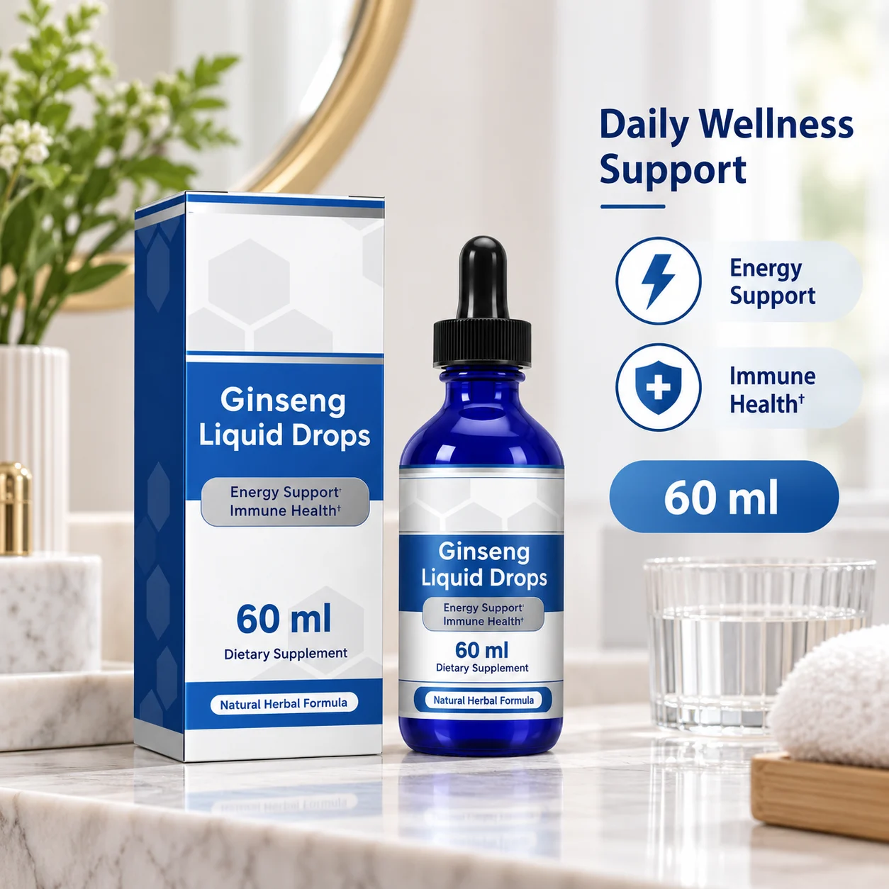 Korean Red Ginseng Liquid Drops 60ml, Natural Herbal Formula for Energy & Immune Support, OEM ODM Private Label Supplement product detail
