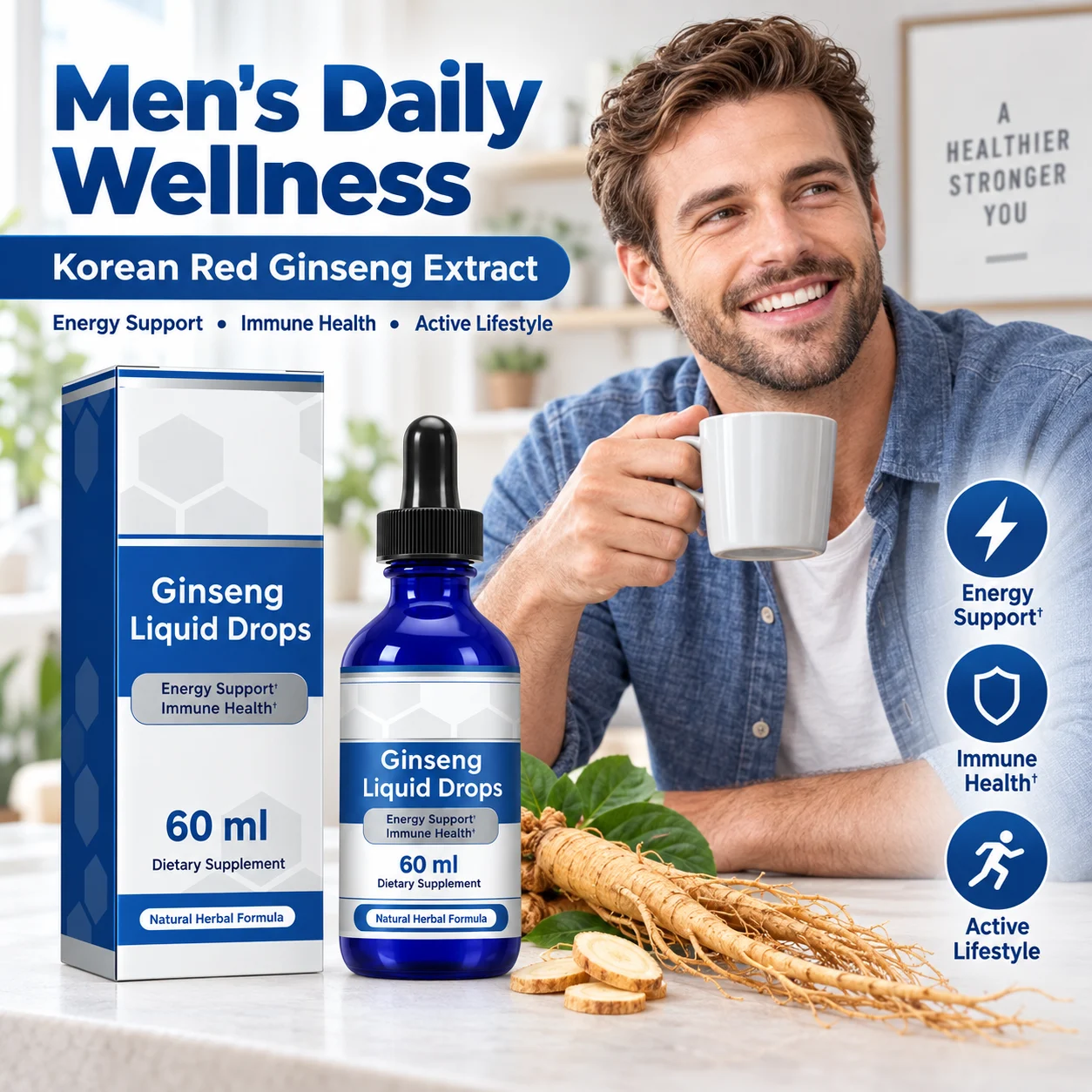 Korean Red Ginseng Liquid Drops 60ml, Natural Herbal Formula for Energy & Immune Support, OEM ODM Private Label Supplement product detail