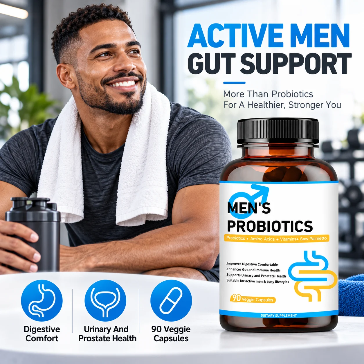 Men’s Probiotics with Prebiotics, Amino Acids, Vitamins & Saw Palmetto, 90 Veggie Capsules, OEM ODM Private Label Supplement product detail