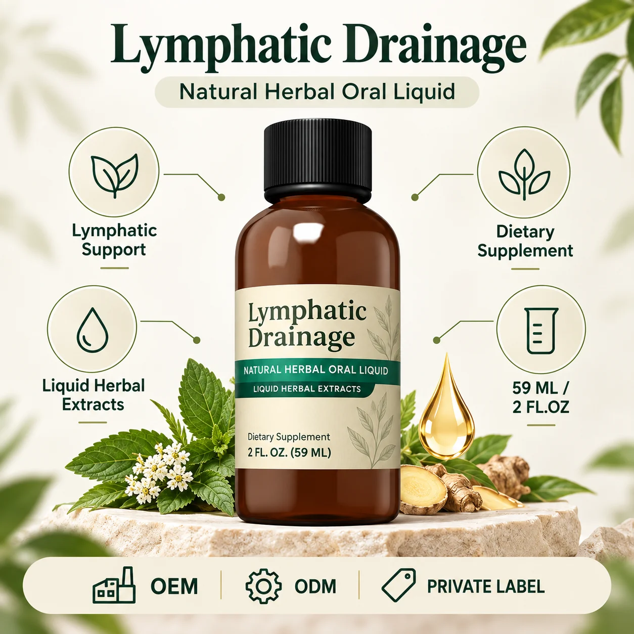 Lymphatic Drainage Liquid Herbal Extract 59ml, Natural Herbal Oral Liquid for Daily Wellness Support, OEM ODM Private Label Supplement product detail