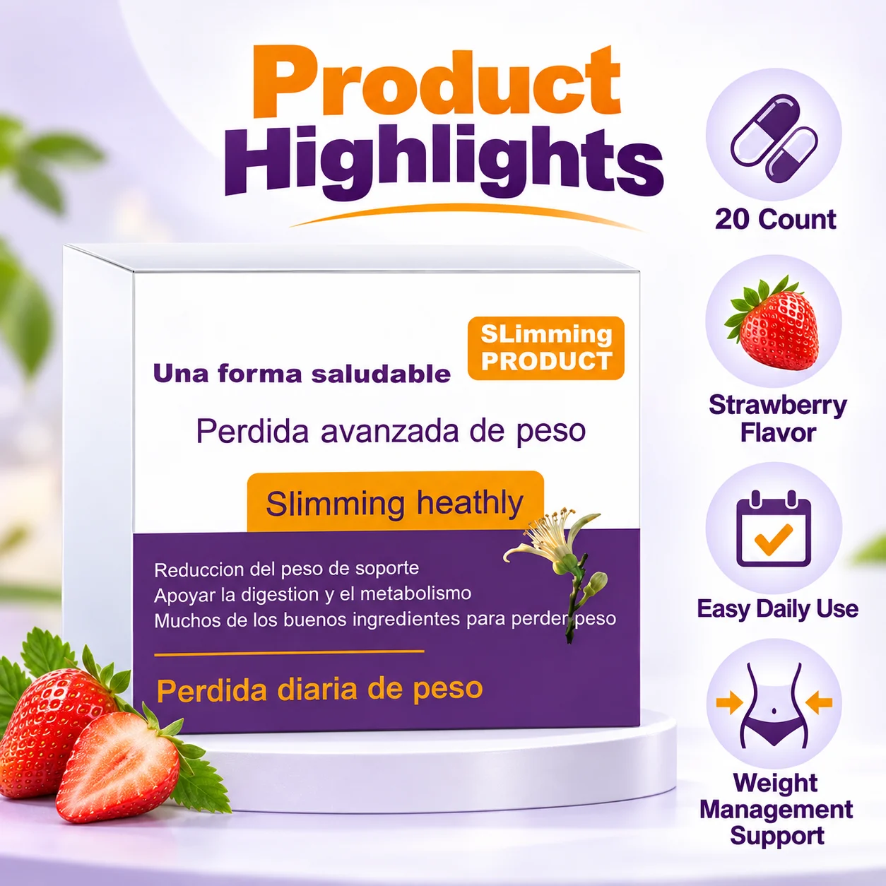 Aloe Vera Weight Management Supplement, 20 Count Strawberry Flavor, Metabolism & Digestive Support, OEM ODM Private Label product detail