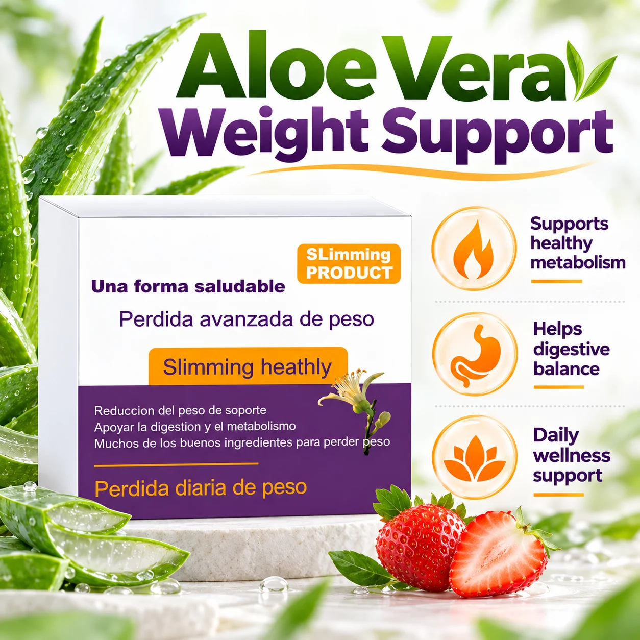 Aloe Vera Weight Management Supplement, 20 Count Strawberry Flavor, Metabolism & Digestive Support, OEM ODM Private Label product detail