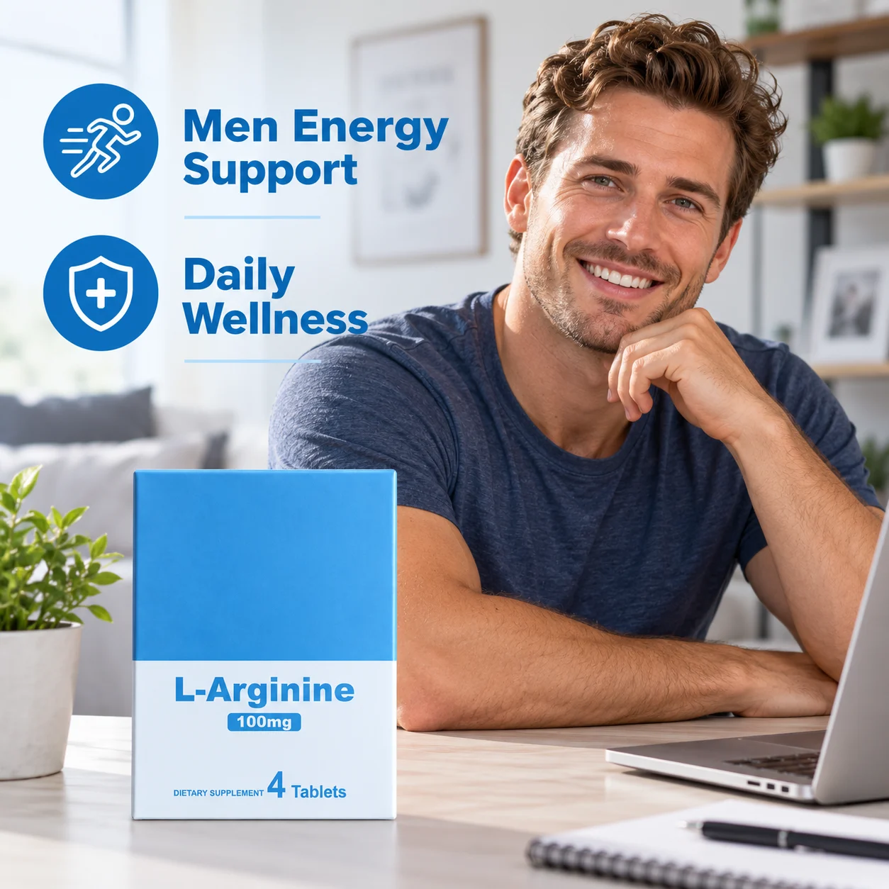 L-Arginine 100mg for Men, 4 Tablets Dietary Supplement for Energy & Vitality Support, OEM ODM Private Label product detail