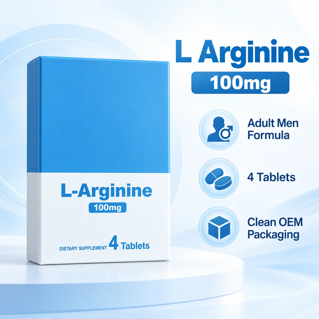 L-Arginine 100mg for Men, 4 Tablets Dietary Supplement for Energy & Vitality Support, OEM ODM Private Label product detail