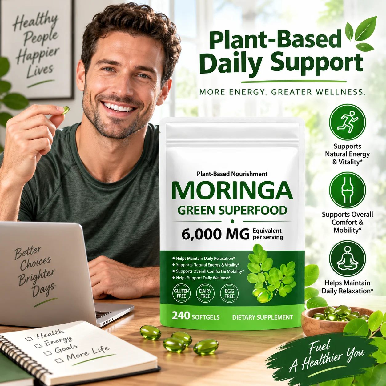 Moringa Green Superfood 6000mg Equivalent per Serving, 240 Softgels Plant-Based Dietary Supplement for Energy & Daily Wellness product detail