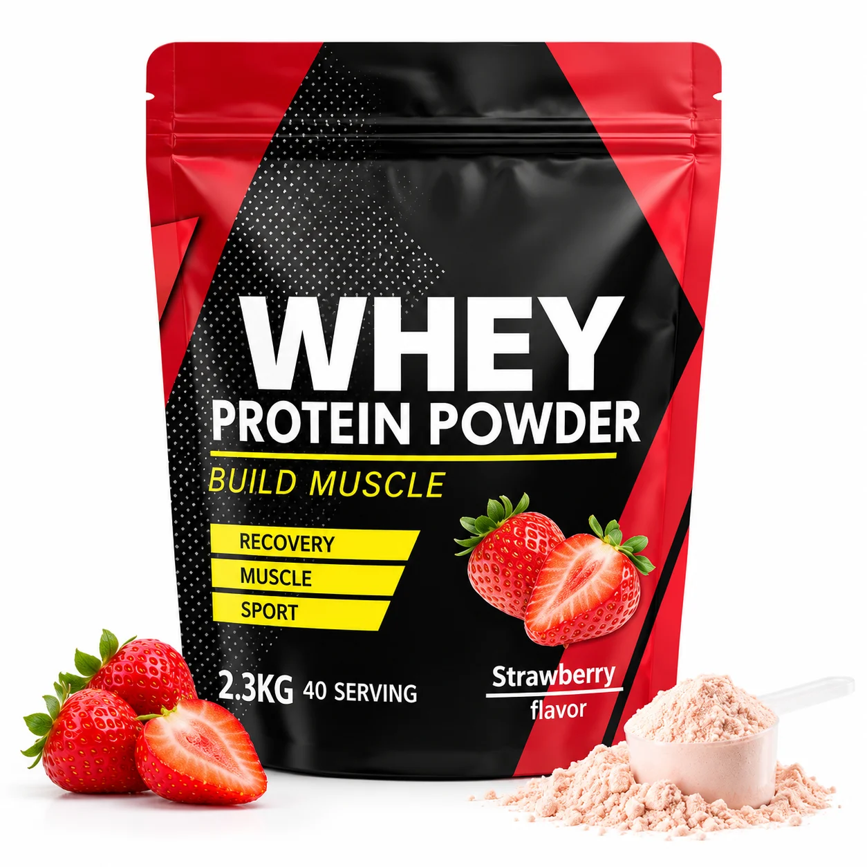 Whey Protein Powder Strawberry Flavor 2.3kg, 40 Servings, Muscle Recovery & Daily Protein Support, OEM ODM Private Label product detail