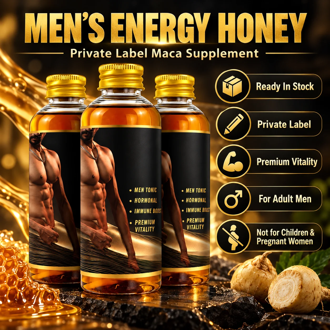 Men’s Vitality Honey Tonic Liquid Supplement for Energy, Stamina & Daily Wellness, Private Label OEM ODM Wholesale Supply product detail