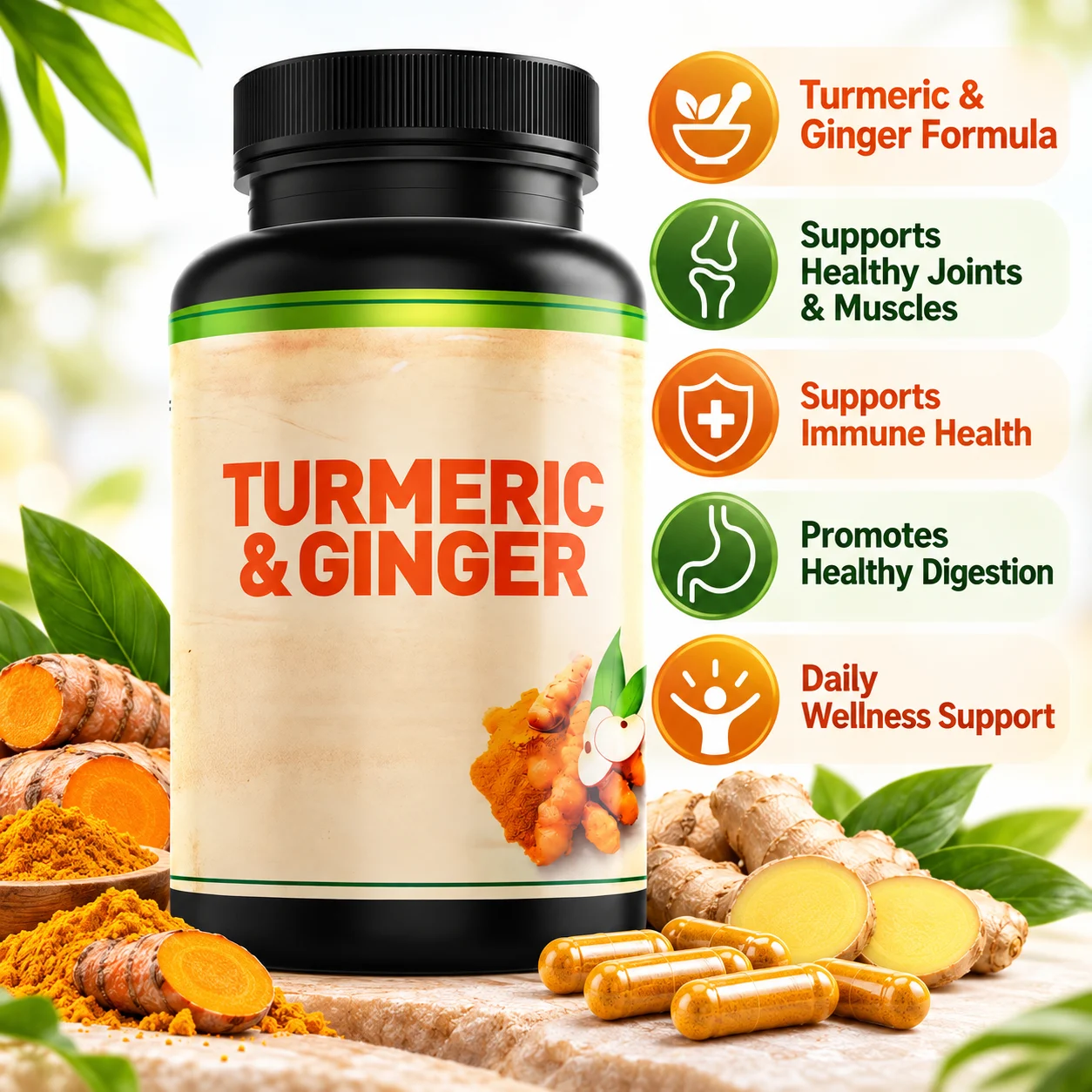 Turmeric & Ginger Herbal Capsules for Joint, Digestive & Daily Wellness Support, OEM ODM Private Label Dietary Supplement product detail