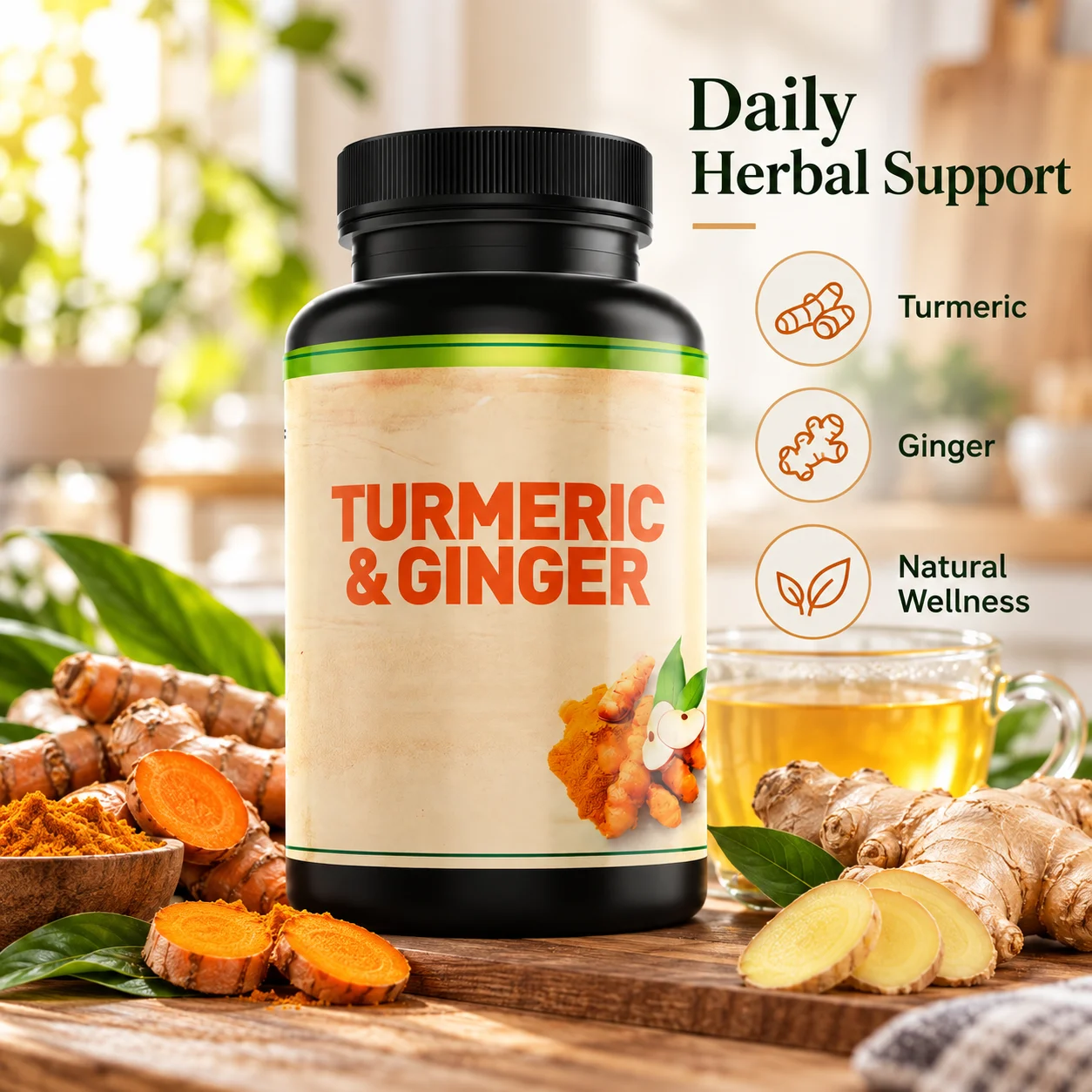 Turmeric & Ginger Herbal Capsules for Joint, Digestive & Daily Wellness Support, OEM ODM Private Label Dietary Supplement product detail