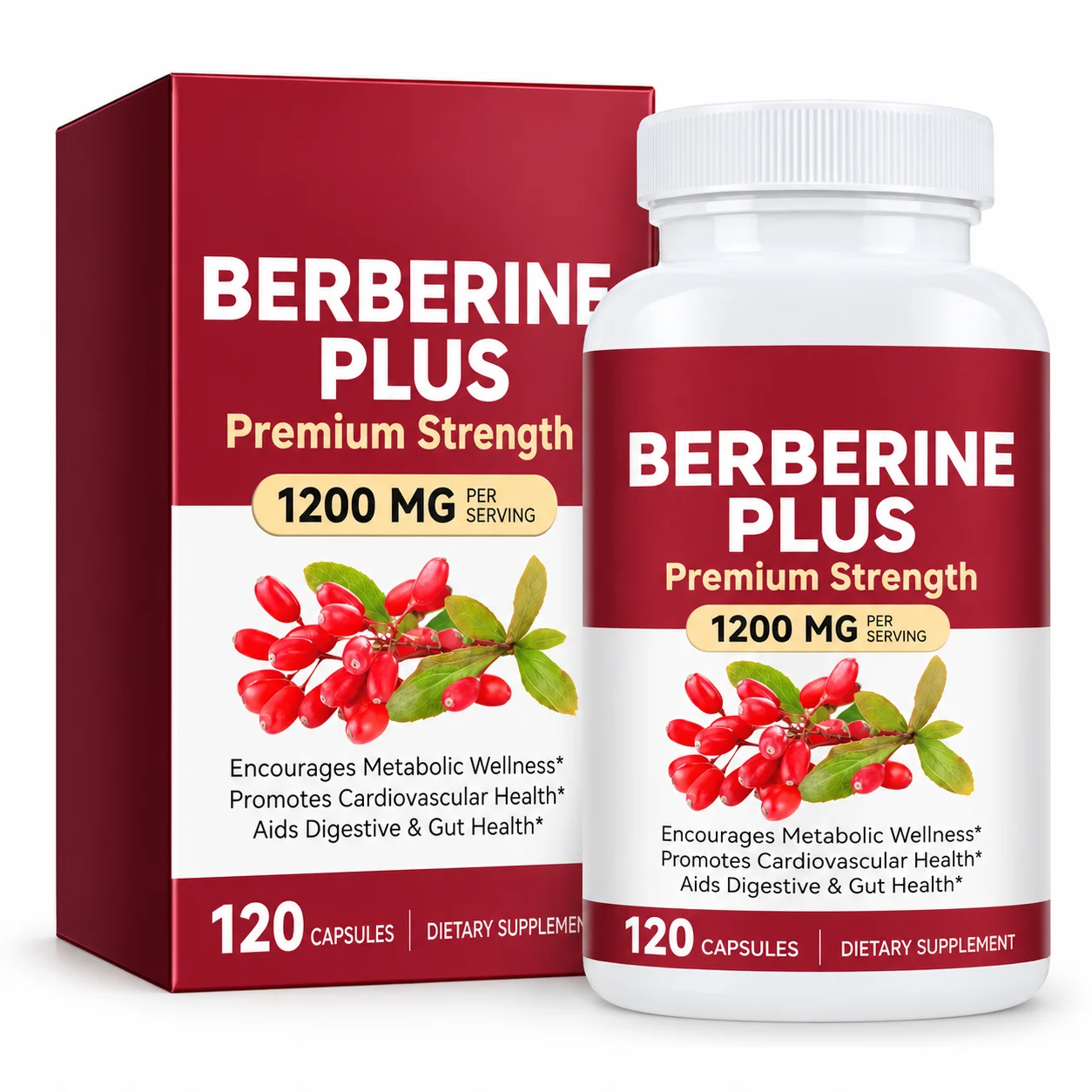 Berberine Plus 1200mg, 120 Capsules for Metabolic, Cardiovascular & Digestive Wellness, OEM ODM Private Label Supplement
