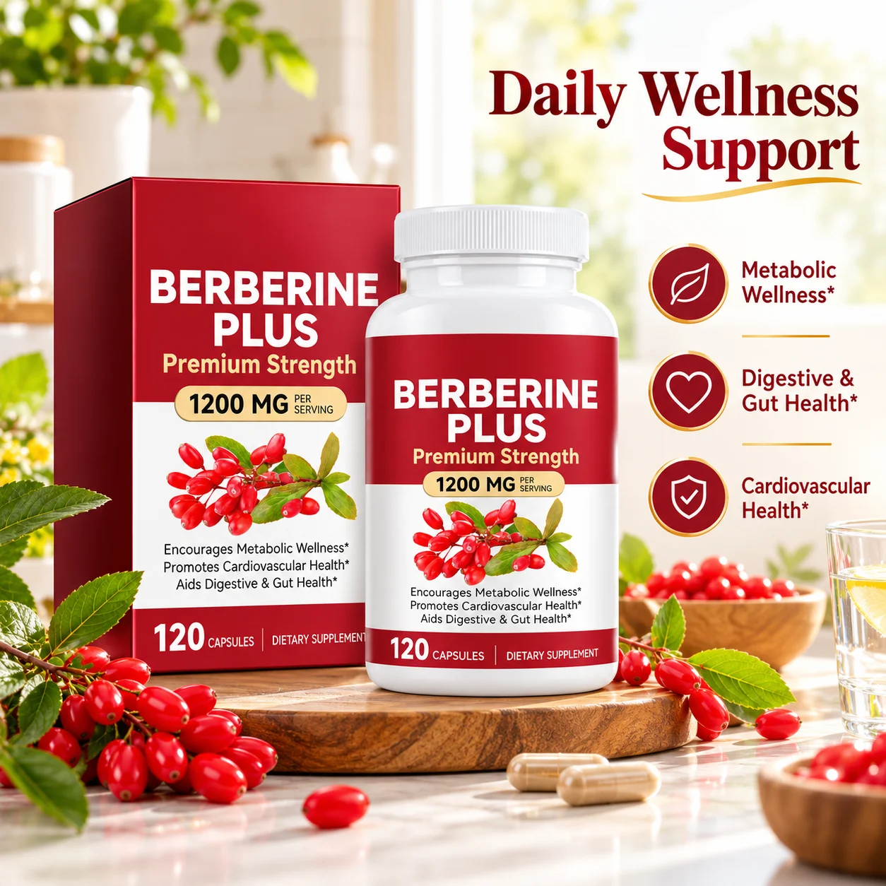 Berberine Plus 1200mg, 120 Capsules for Metabolic, Cardiovascular & Digestive Wellness, OEM ODM Private Label Supplement product detail