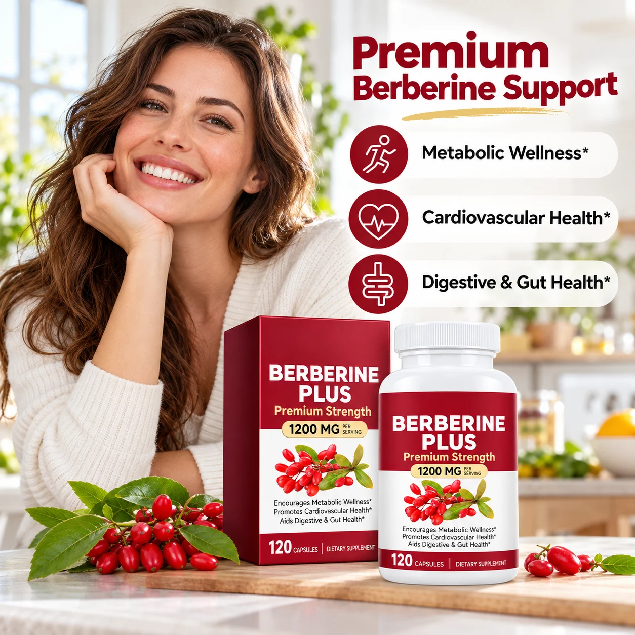 Berberine Plus 1200mg, 120 Capsules for Metabolic, Cardiovascular & Digestive Wellness, OEM ODM Private Label Supplement product detail