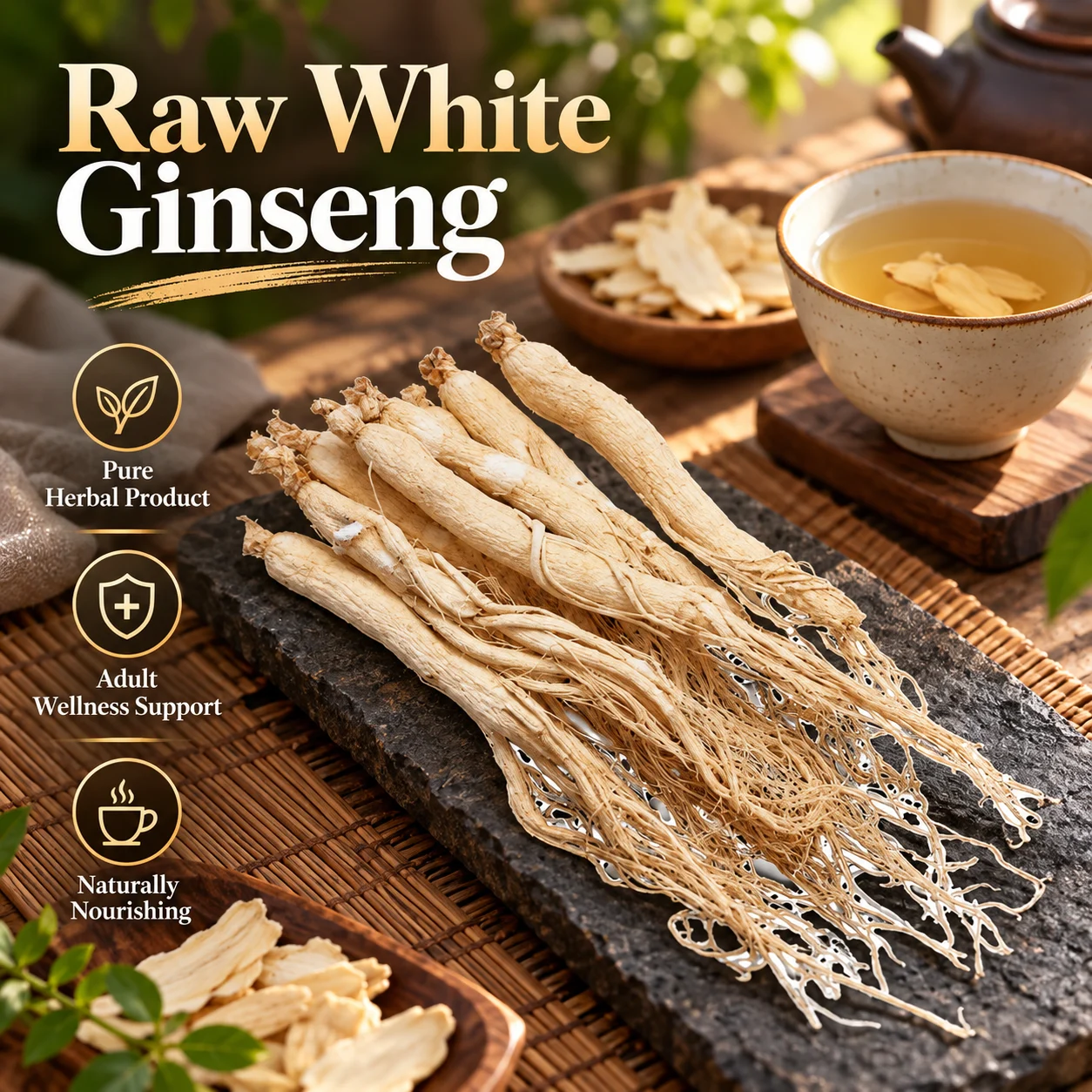 Raw White Ginseng Root, Premium Dried Whole Ginseng Herbal Product for Adults, OEM ODM Private Label Bulk Supply product detail