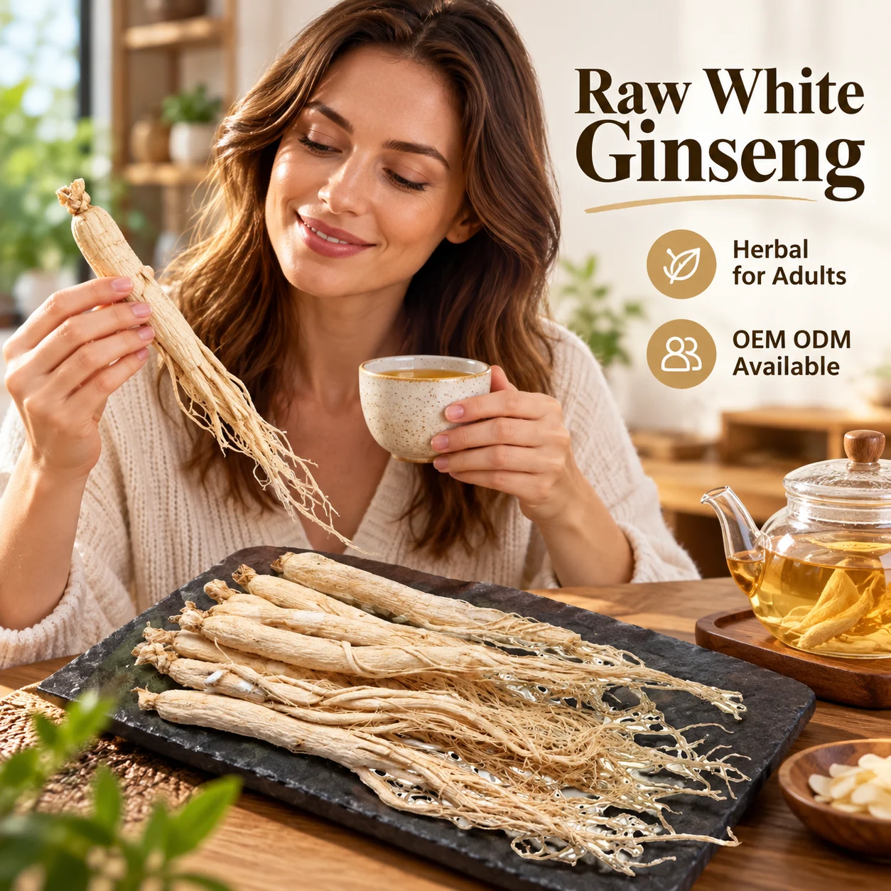 Raw White Ginseng Root, Premium Dried Whole Ginseng Herbal Product for Adults, OEM ODM Private Label Bulk Supply product detail