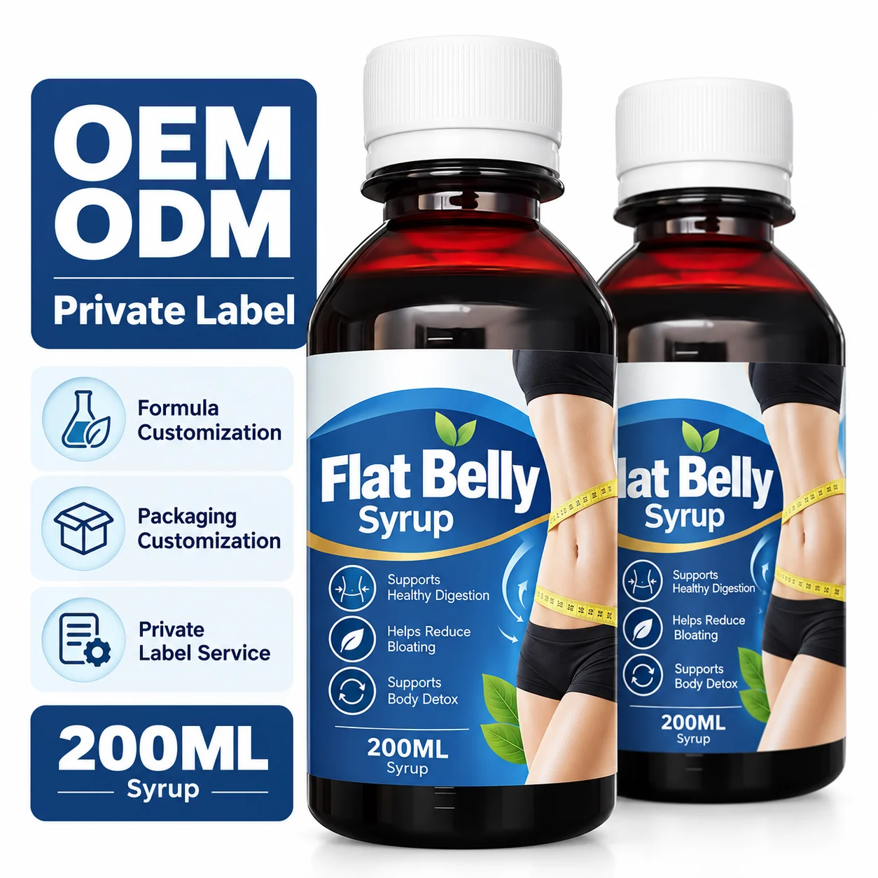 Flat Belly Syrup 200mL Plant-Based Herbal Wellness Formula for Digestive & Metabolism Support, OEM ODM Private Label